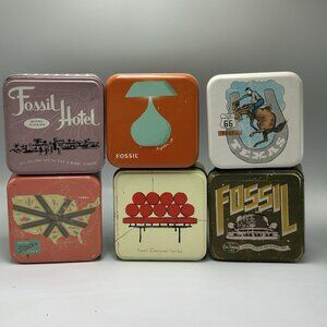 Fossil Watch Tin Lot of 6 Empty Assorted Colors Collectors Storage Holders